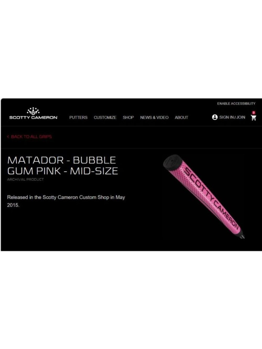 Scotty Cameron Matador Bubble Gum Pink Mid-Size Putter Grip **NOS